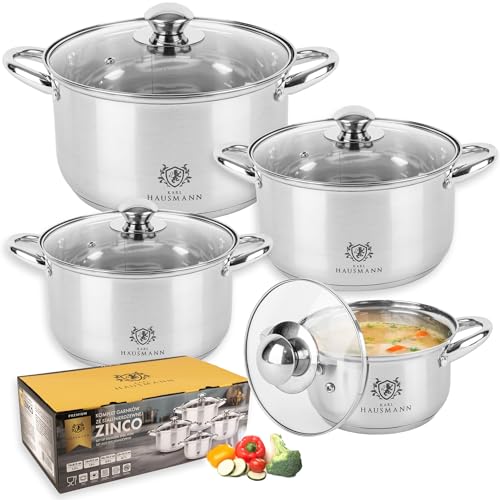 Lot De 3 Casseroles Induction Inox Karl Hausmann Avec Couvercles Verre - Set Tout Feux Cuisine